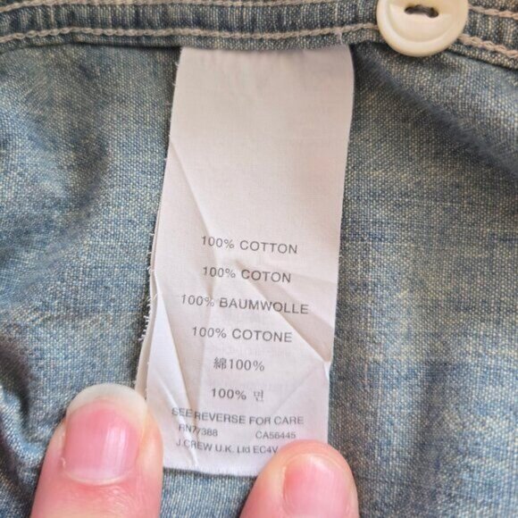 J.Crew Mens Medium Slim Denim Button Down Long Sleeve Tab Collar Shirt - Picture 8 of 8